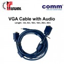 Comm VGA Cable, Both Sides Molded with Audio, 6m