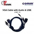 Comm VGA Cable, Both sides Molded with Audio +  USB, 2m